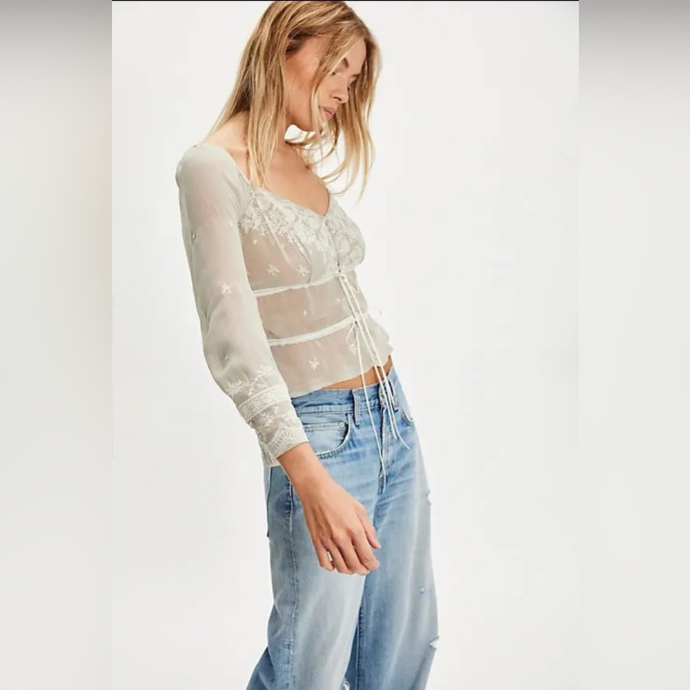 Free People More Love Blouse in Seafoam Large NWT $148 MSRP